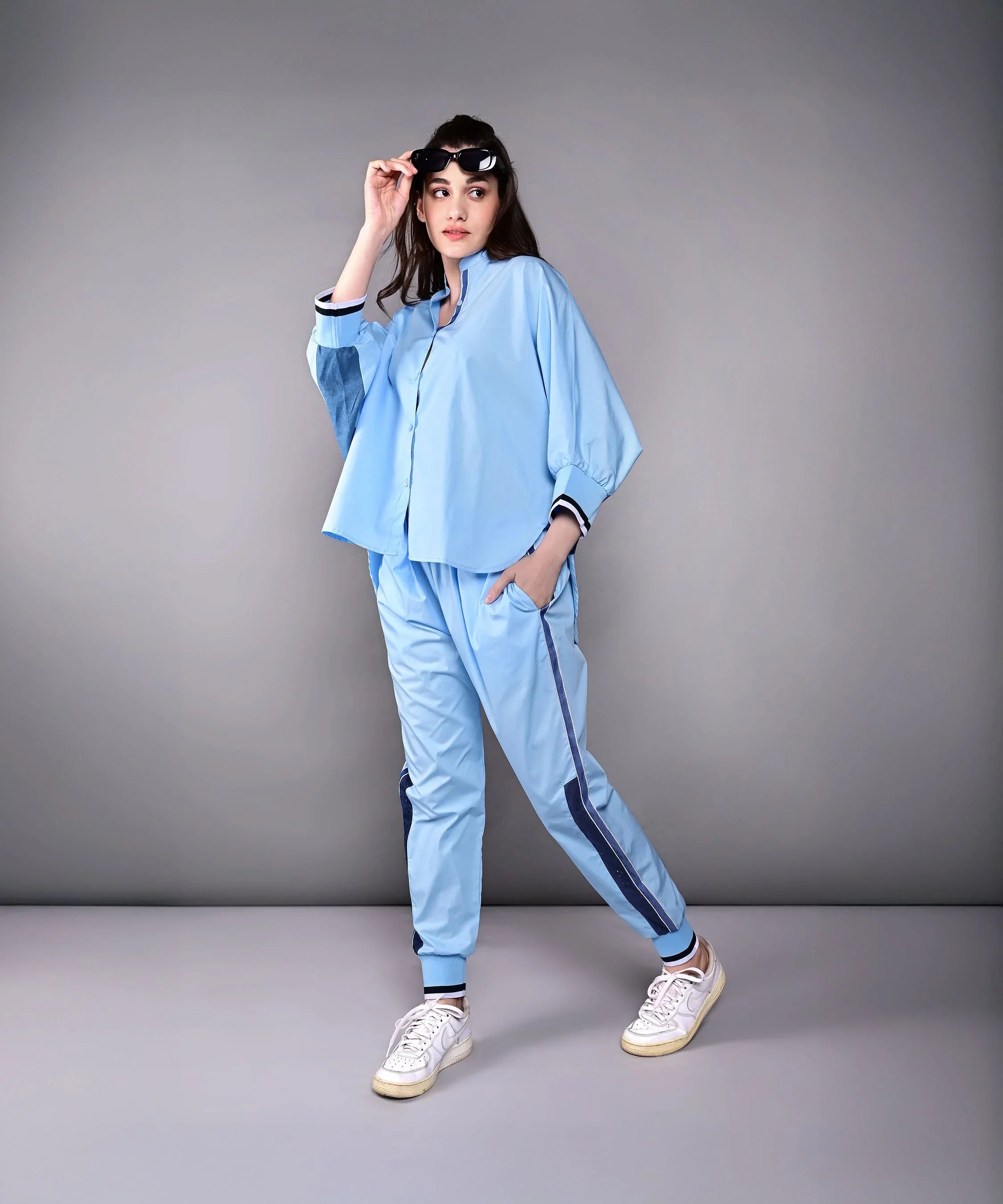 Stylera stylish denim track suit in light blue with relaxed fit and sporty design