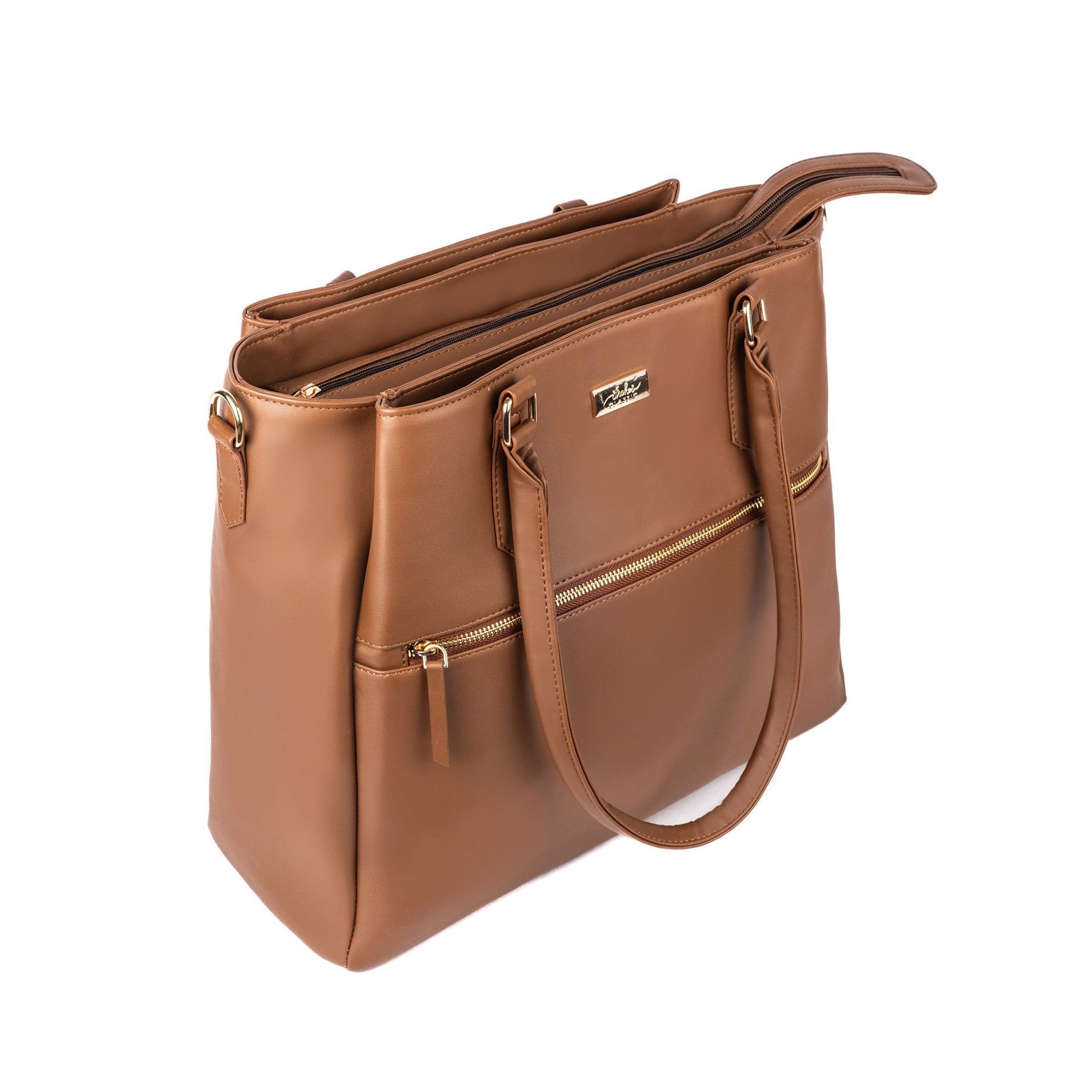 Aspire tote bag by Stylera featuring stylish everyday carryall bag design in brown leather