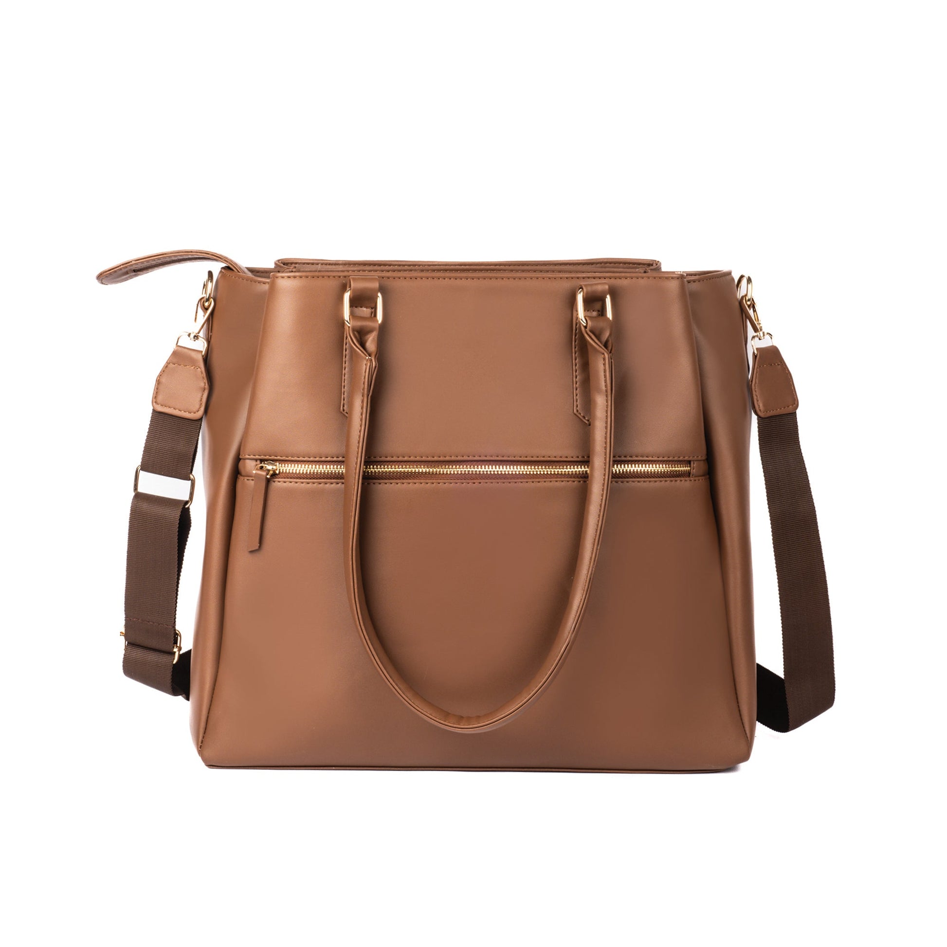Aspire tote bag in brown leather, a stylish everyday carryall bag with multiple pockets