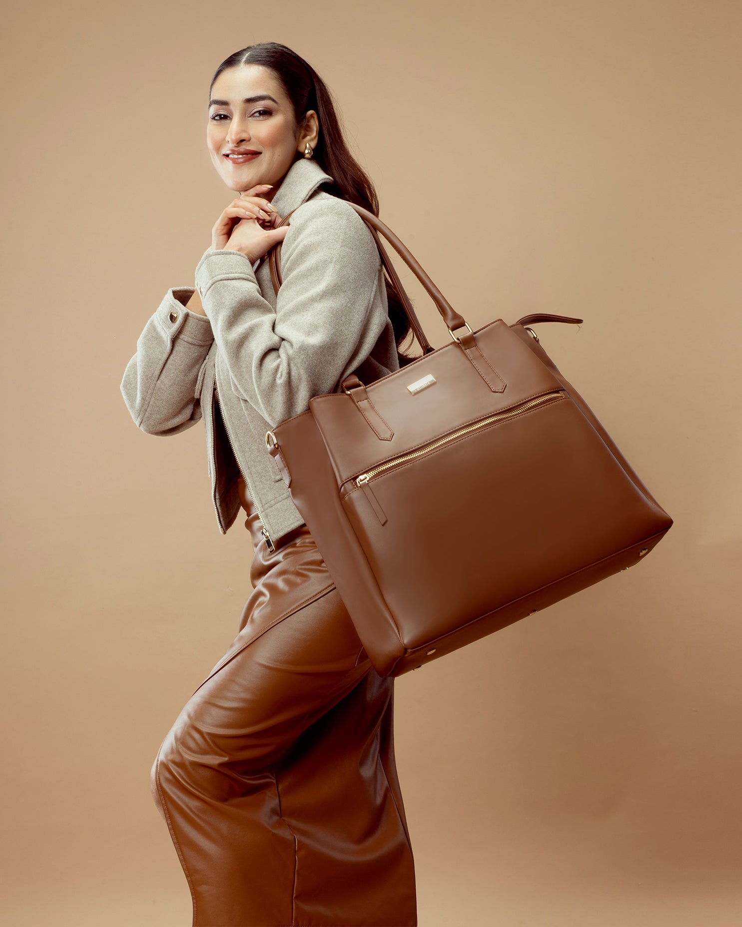Aspire tote bag in brown by Stylera with stylish everyday carryall bag design for versatile use