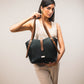 Elara Tote Bag by Stylera, a stylish everyday tote purse in black with brown straps