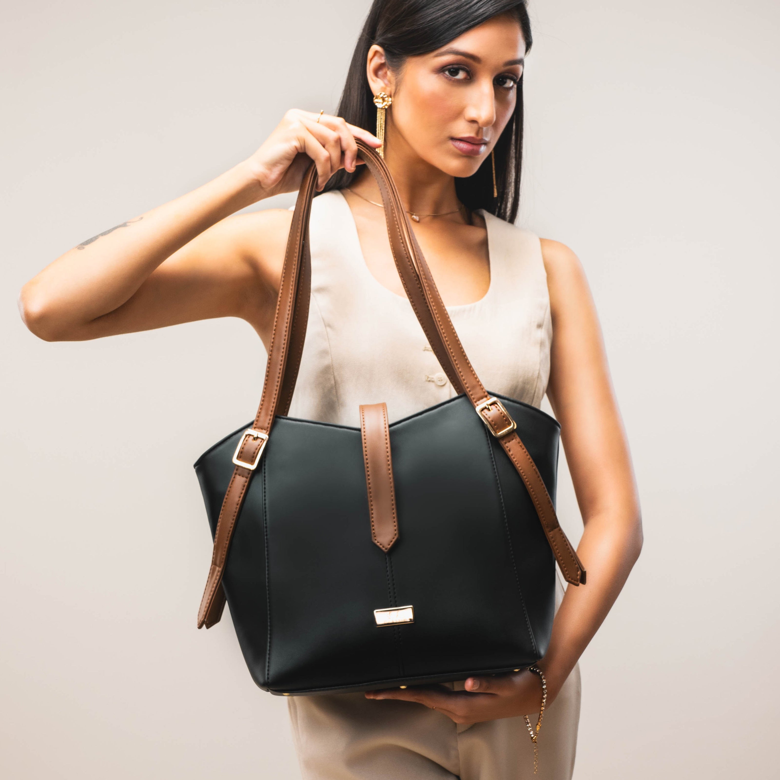 Elara stylish everyday tote purse by Stylera with contrasting brown straps for versatile use
