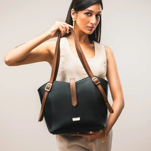 Elara stylish everyday tote purse by Stylera with contrasting brown straps for versatile use
