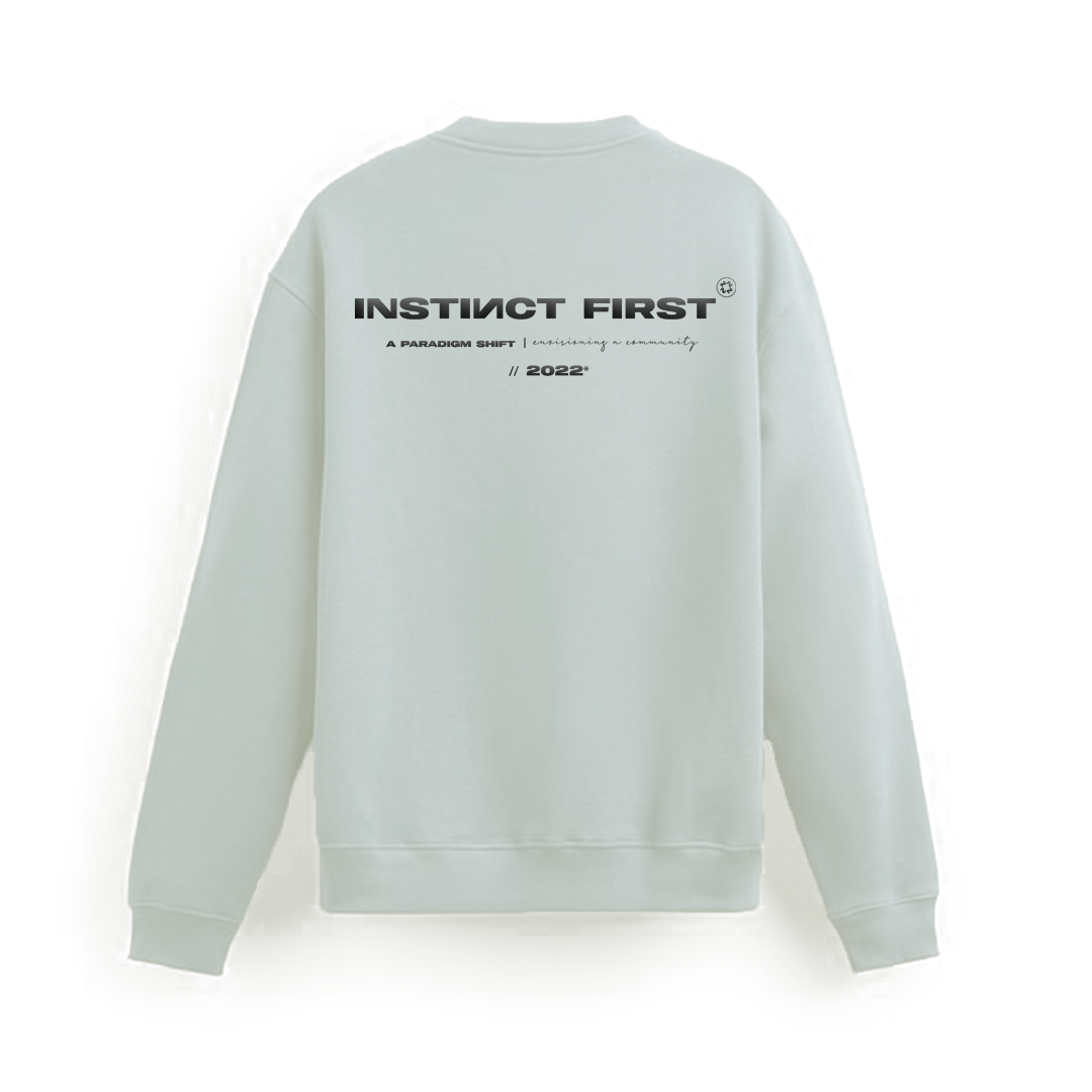 Stylera mint crewneck sweatshirt back view with black logo and text stylish graphic sweatshirts for camping