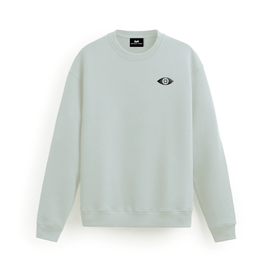 Stylera light gray crewneck sweatshirt with small chest logo stylish graphic sweatshirts for camping