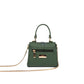 Stylish green purse with gold chain featuring a sleek design and top handle for versatility