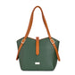 Elara Tote Bag in green and brown, a stylish leather tote for women with adjustable straps