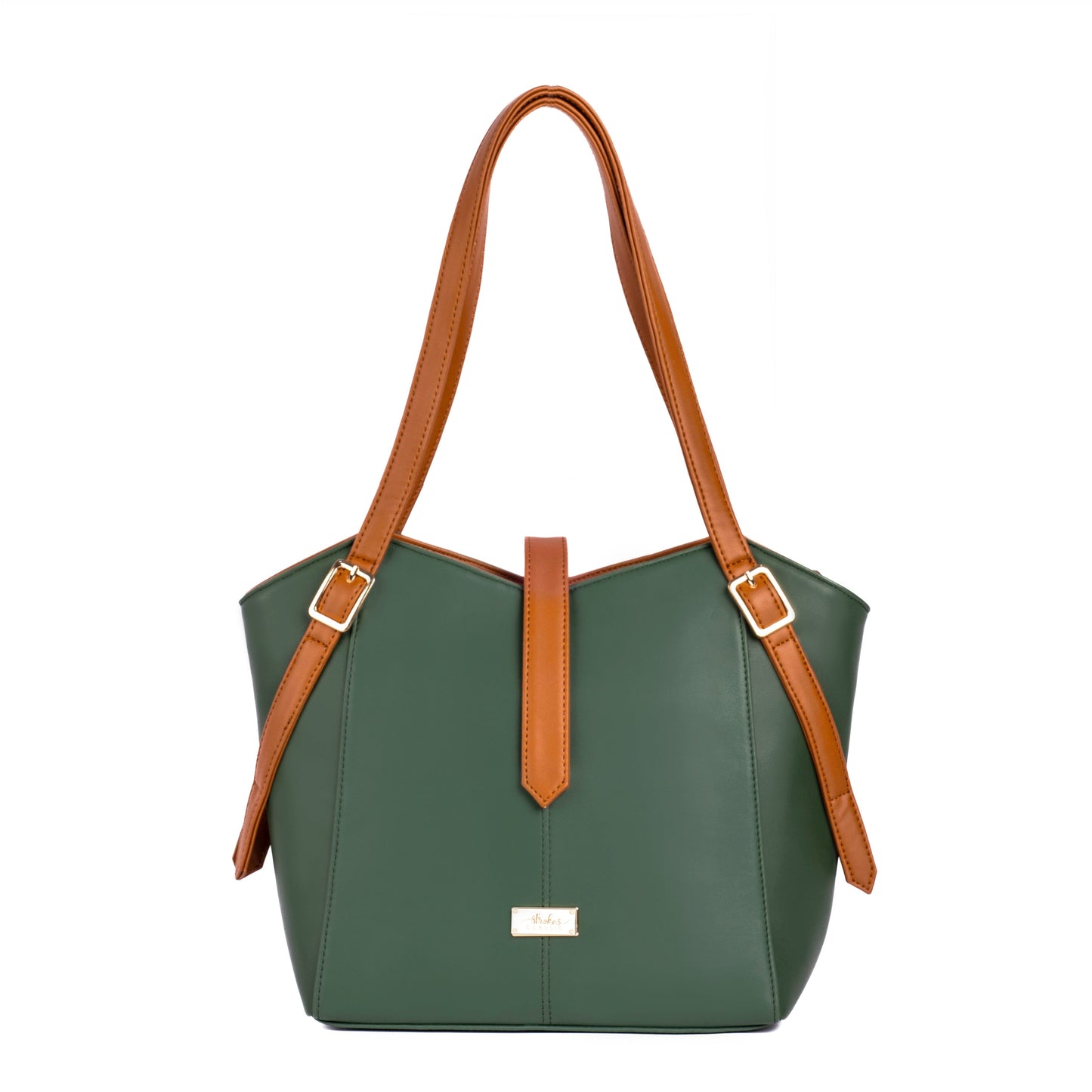 Elara Tote Bag in green and brown, a stylish leather tote for women with adjustable straps