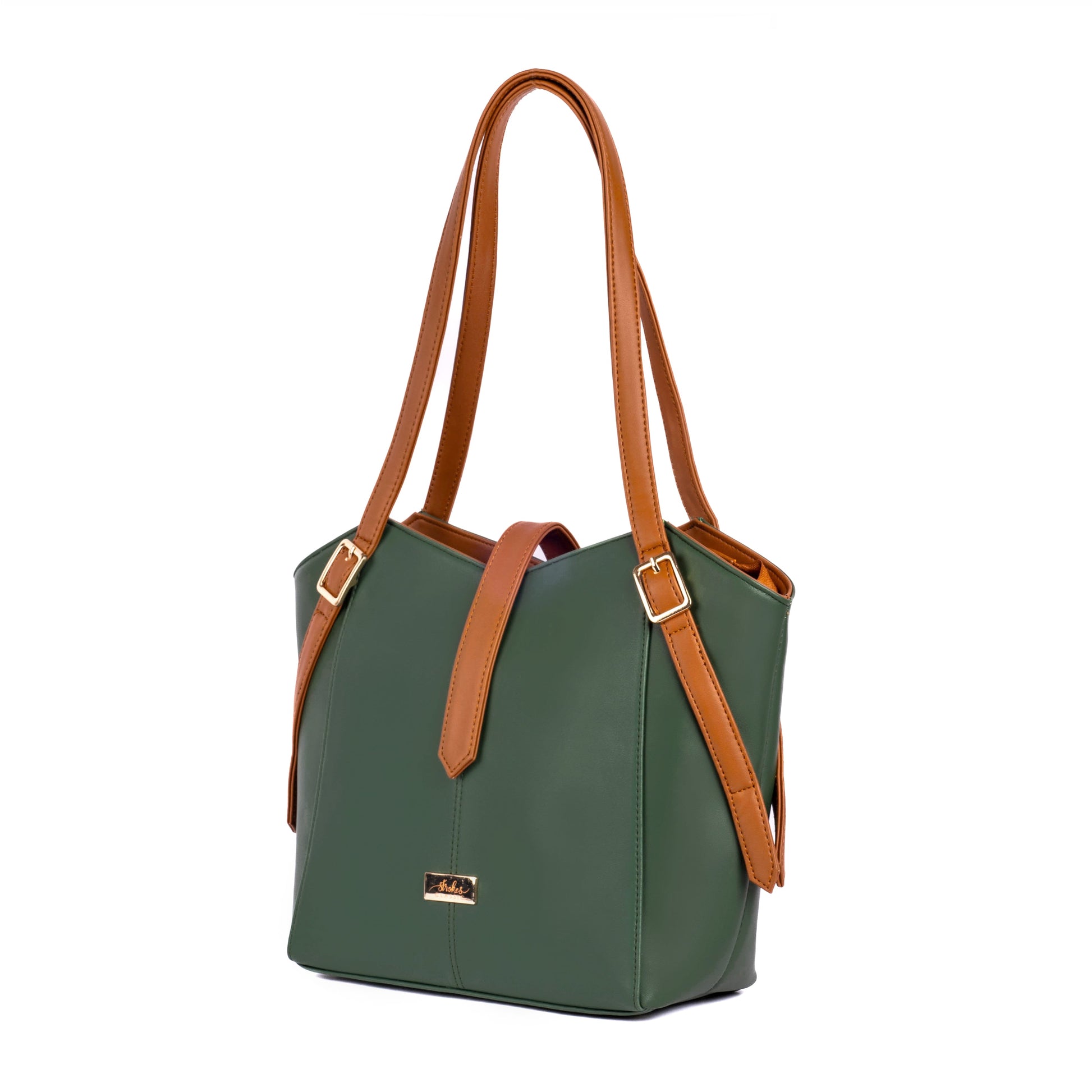 Elara Tote Bag in green and tan, a stylish leather tote for women perfect for daily use