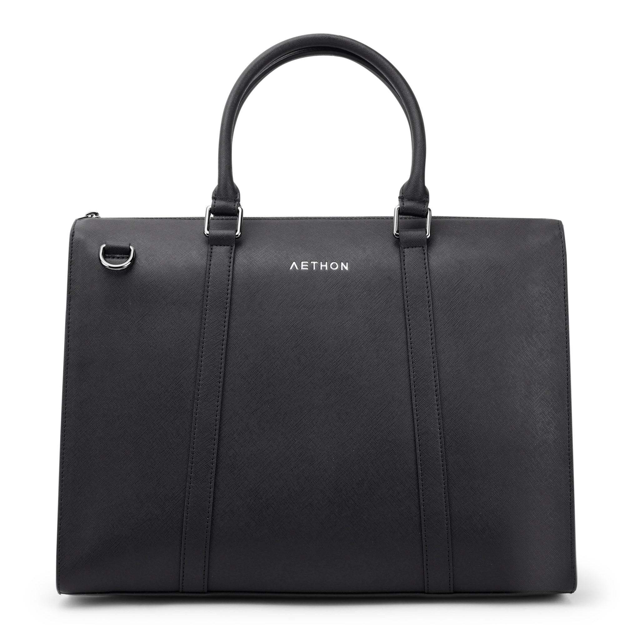 Stylera stylish men's work bag in sleek black leather with dual top handles and modern design