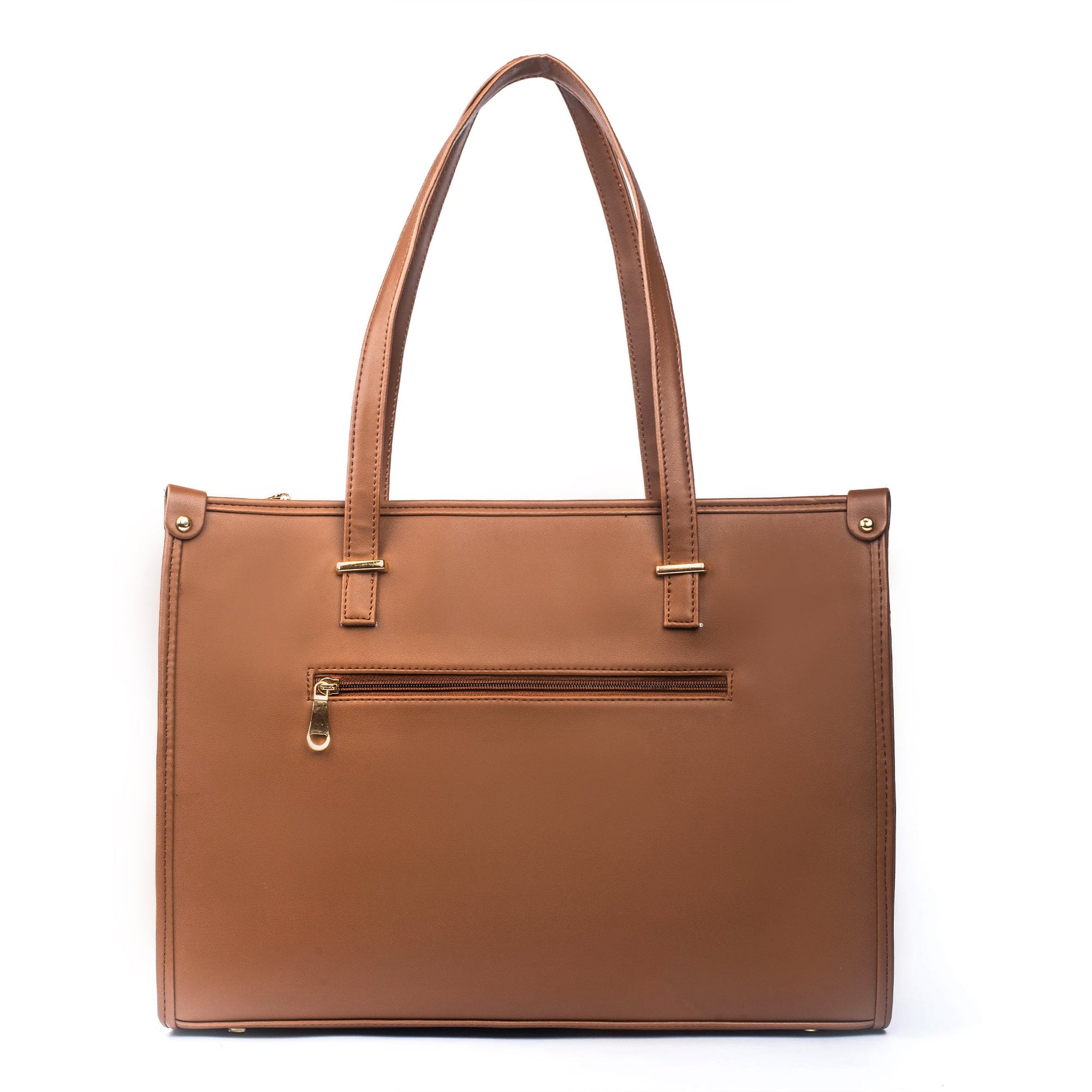 Stylera stylish office tote bag in brown with a sleek design and zippered pocket