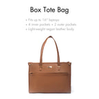 Stylish office tote bag in light-weight vegan leather with multiple pockets for organization.