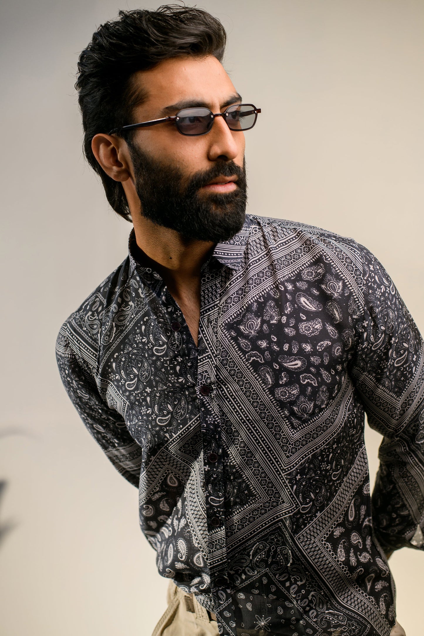 Stylish paisley print shirt for men by Stylera, featuring a modern design and tailored fit