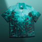 Stylera teal tropical button up stylish short sleeve resort shirt with palm print and camp collar