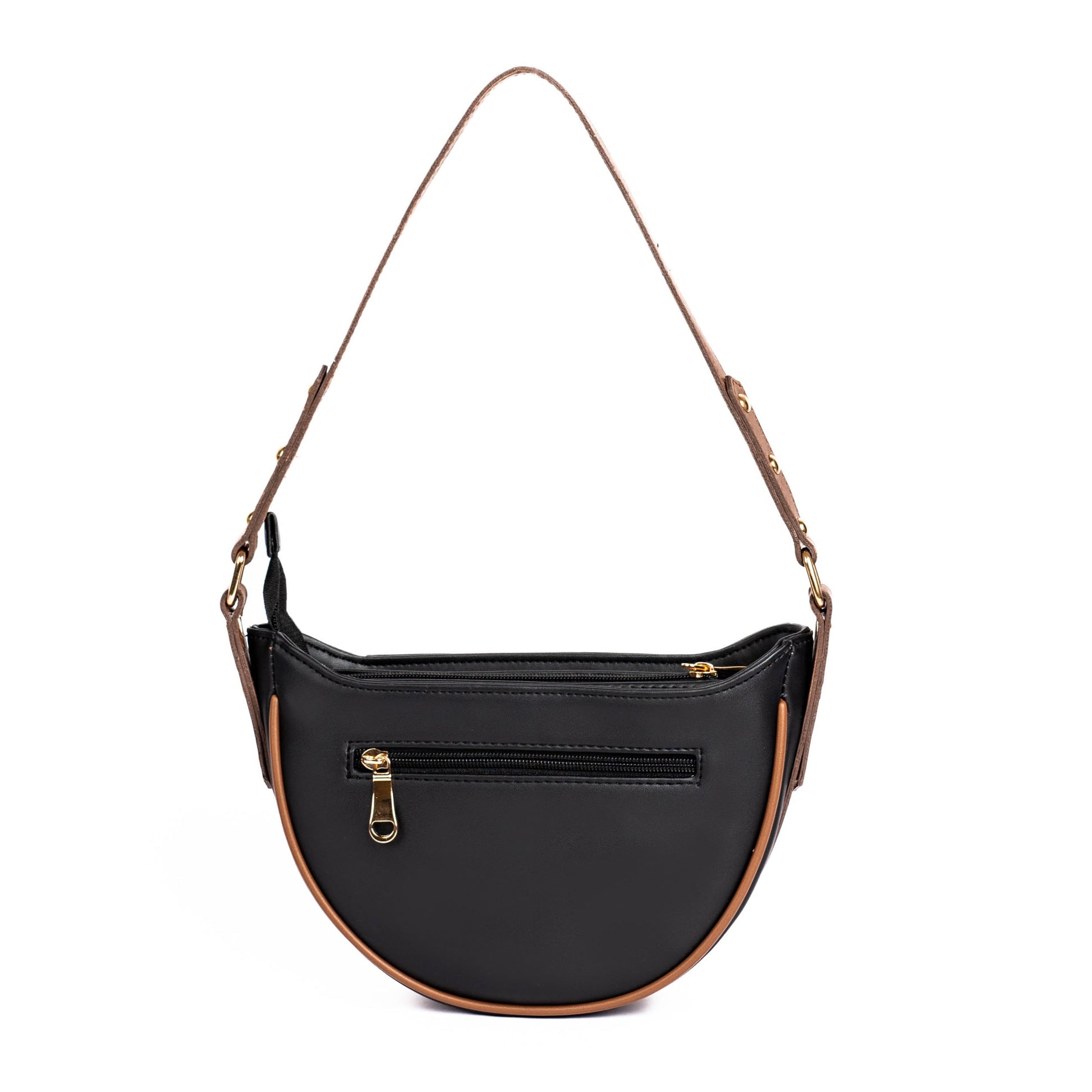 Stylish shoulder bag for women with a sleek black design and gold accents