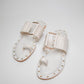 Stylera stylish summer slip on flats in white with gold buckle and stud details