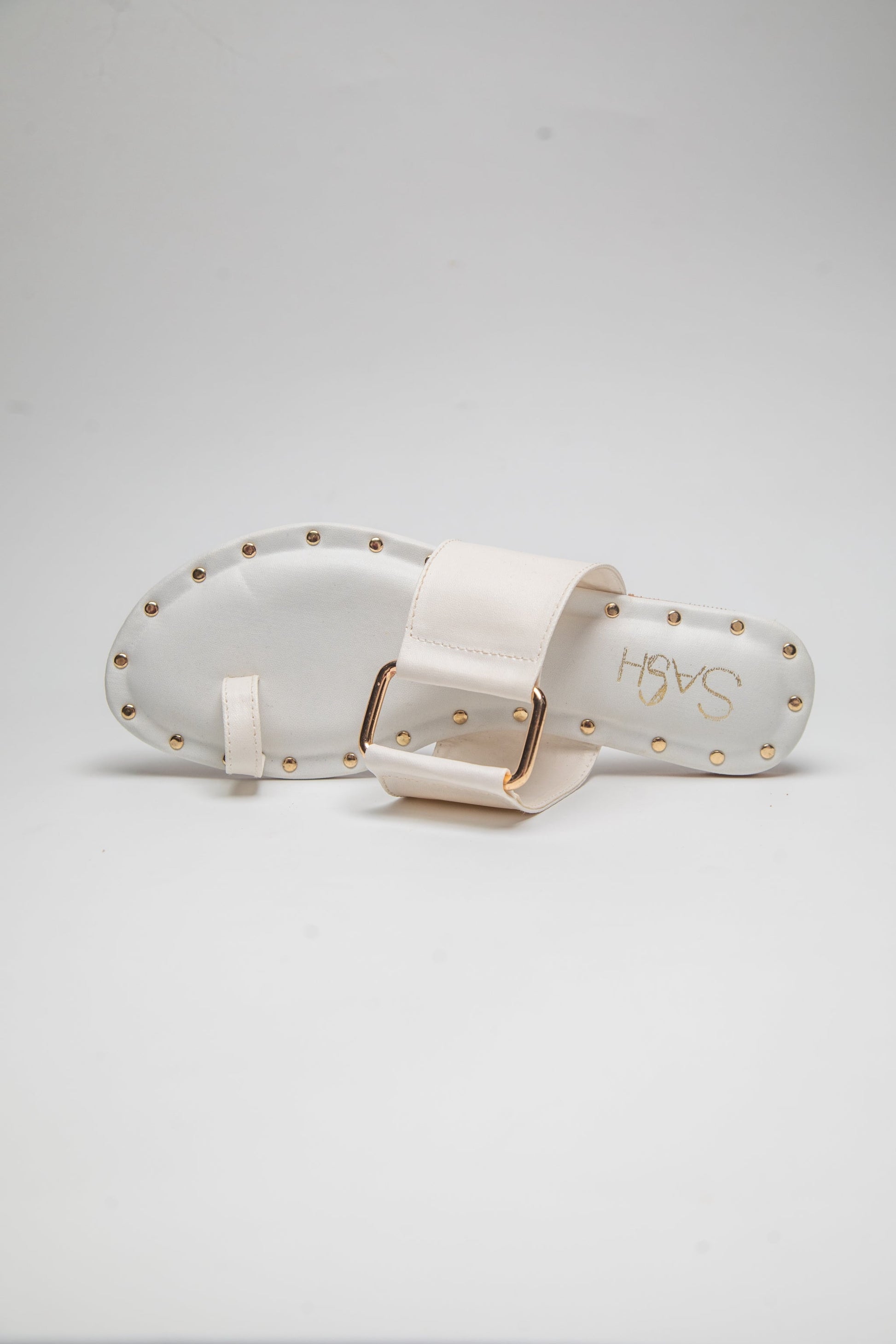Stylera stylish summer slip on flats in white with gold studs and decorative buckle