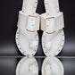 Stylera stylish summer slip on flats in white with gold stud accents and buckle detail