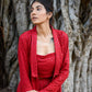 Elegant red ensemble featuring a stylish three piece set for parties, perfect for special occasions.