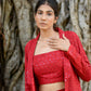 Stylera stylish three piece set for parties featuring a crop top, skirt, and matching cover-up in red