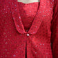Elegant red stylish three piece set for parties featuring intricate embroidery and sequins