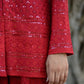 Elegant red attire featuring intricate designs from Stylera, perfect stylish three piece set for parties