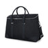 Stylera black fabric duffle with leather trim double handles top zip and detachable shoulder strap stylish travel duffle bag