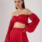 Red off-shoulder top and high-waisted pants stylish trendy matching sets for women