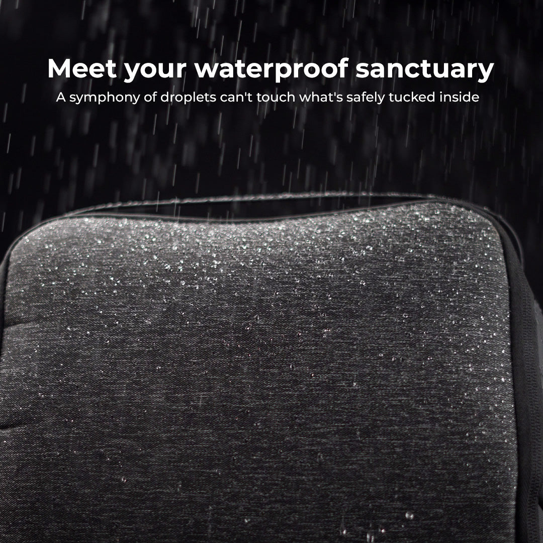 Stylera stylish work backpack for men water resistant front panel with rain droplets and sealed seams