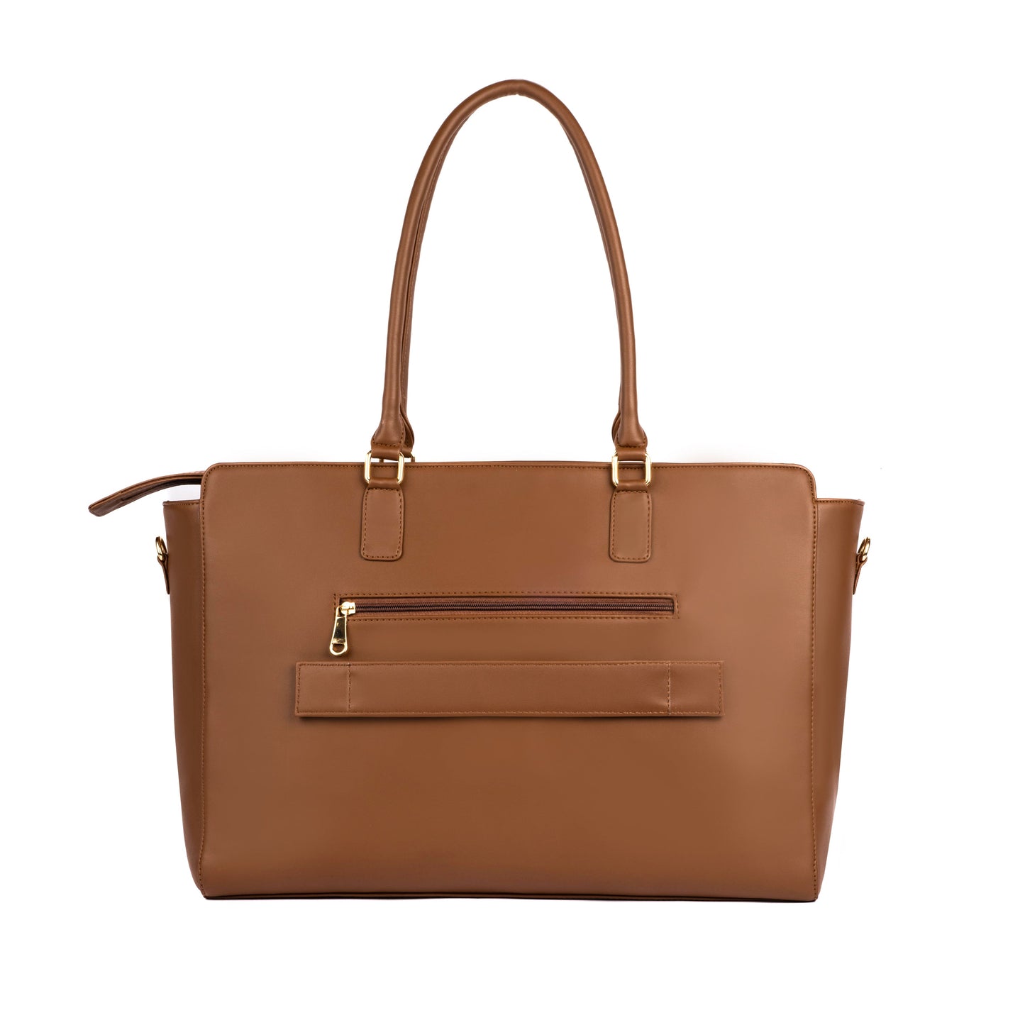 Stylish work tote for laptops in brown with a spacious main compartment and exterior zipper pocket