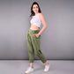 Model wearing stylish yoga pants with pockets in olive green for comfort and functionality