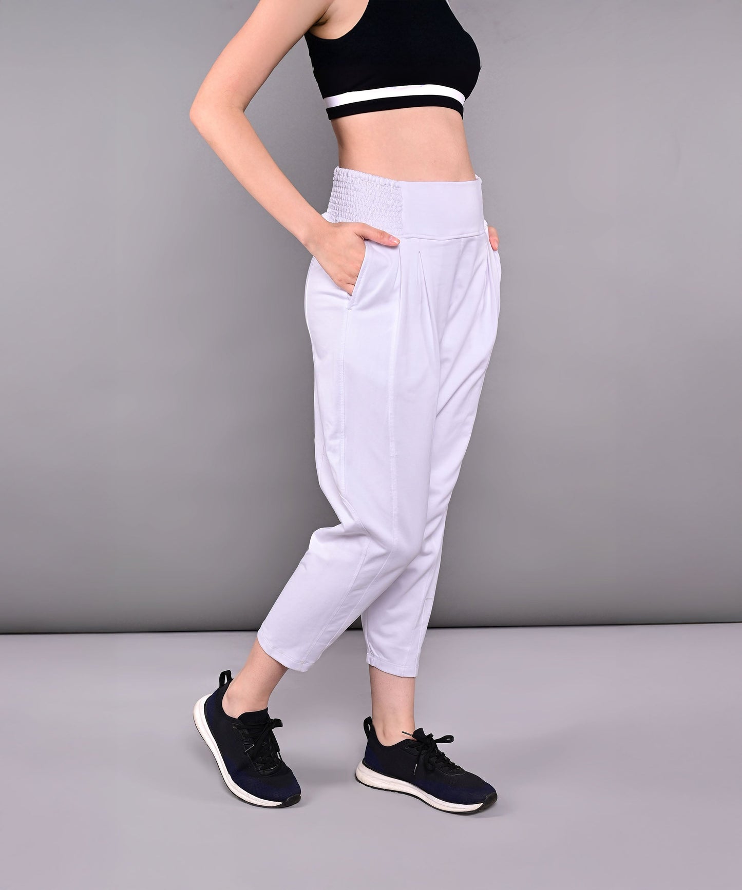 Light grey stylish yoga pants with pockets designed for comfort and flexibility during workouts