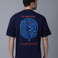 Navy blue oversized t-shirt featuring a colorful maze graphic on the back