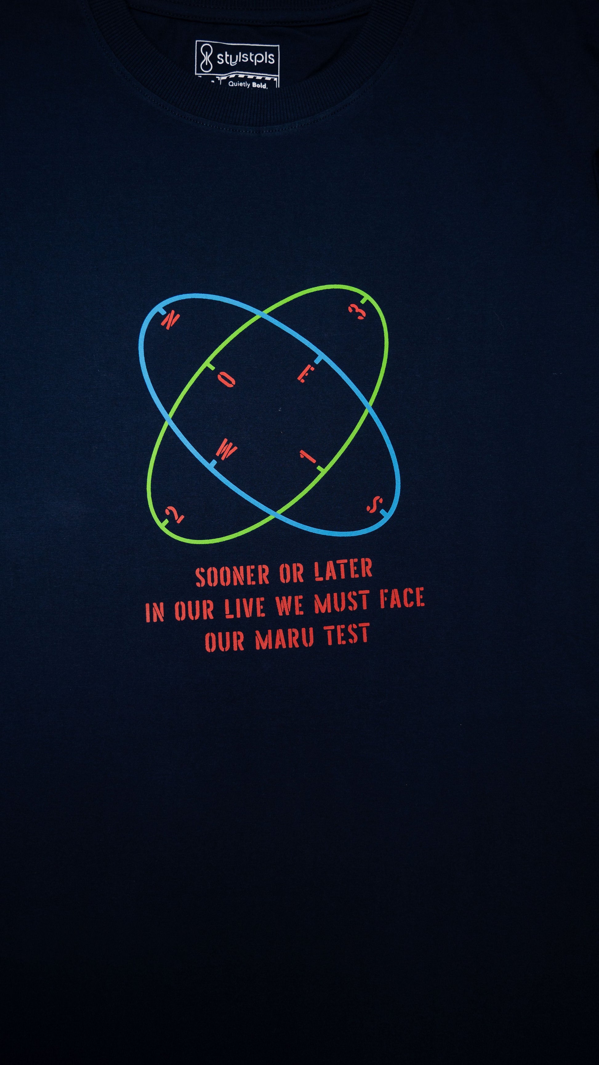 Navy blue oversized t-shirt with graphic design and motivational quote for casual wear