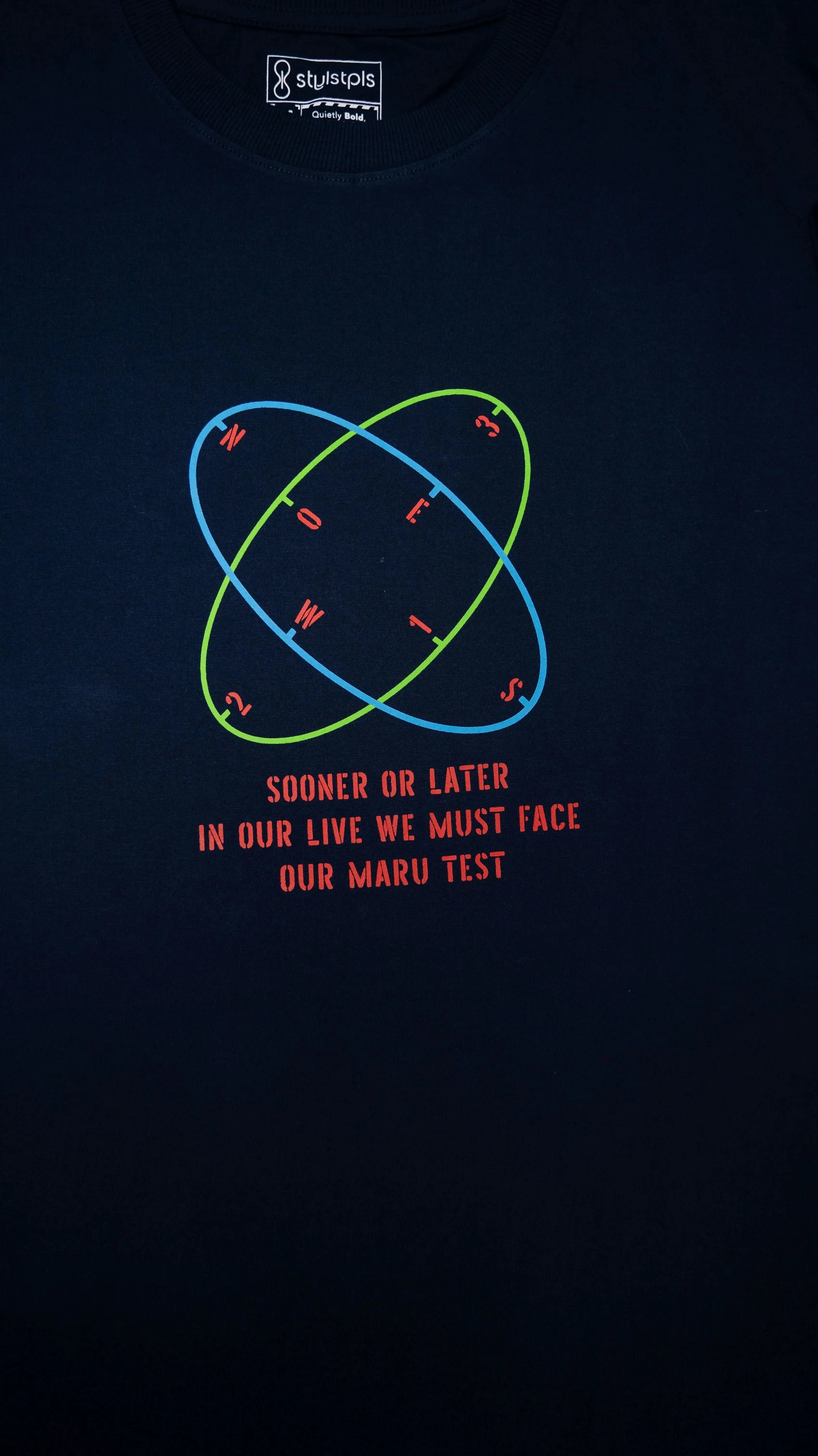 Navy blue oversized t-shirt with graphic design and motivational quote for casual wear