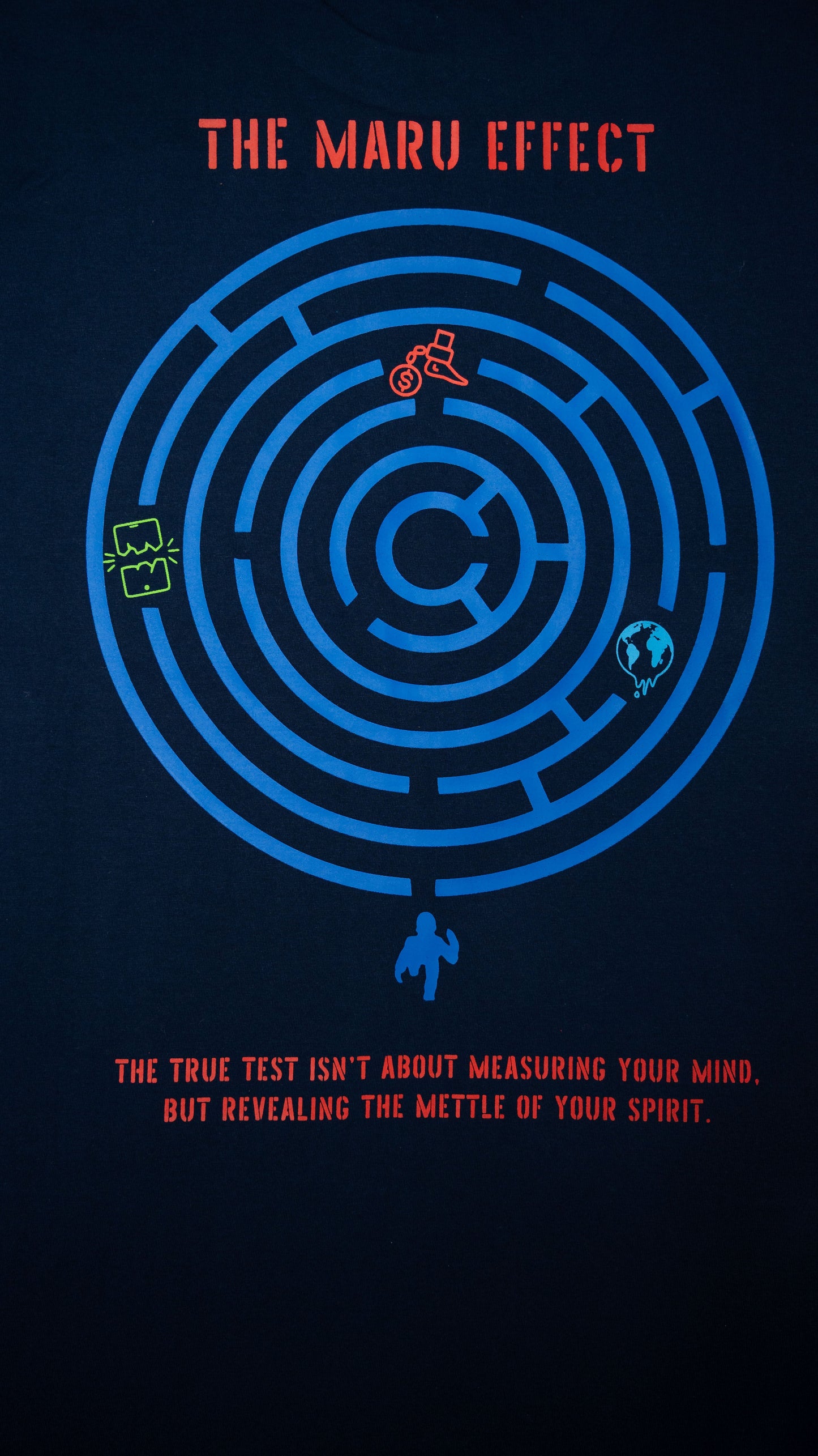 Navy blue oversized t-shirt featuring a maze design and inspirational text for casual style