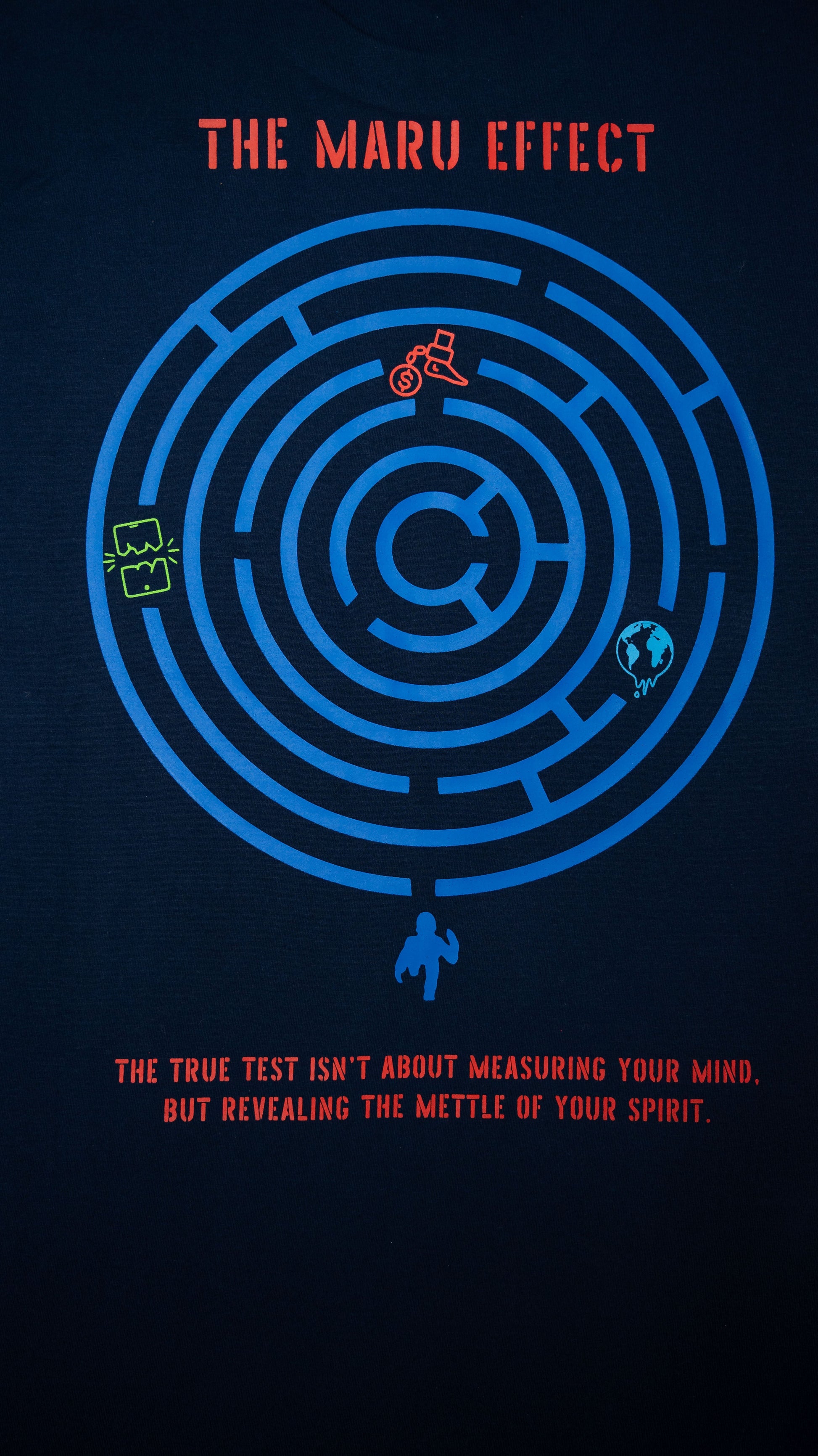 Navy blue oversized t-shirt featuring a maze design and inspirational text for casual style