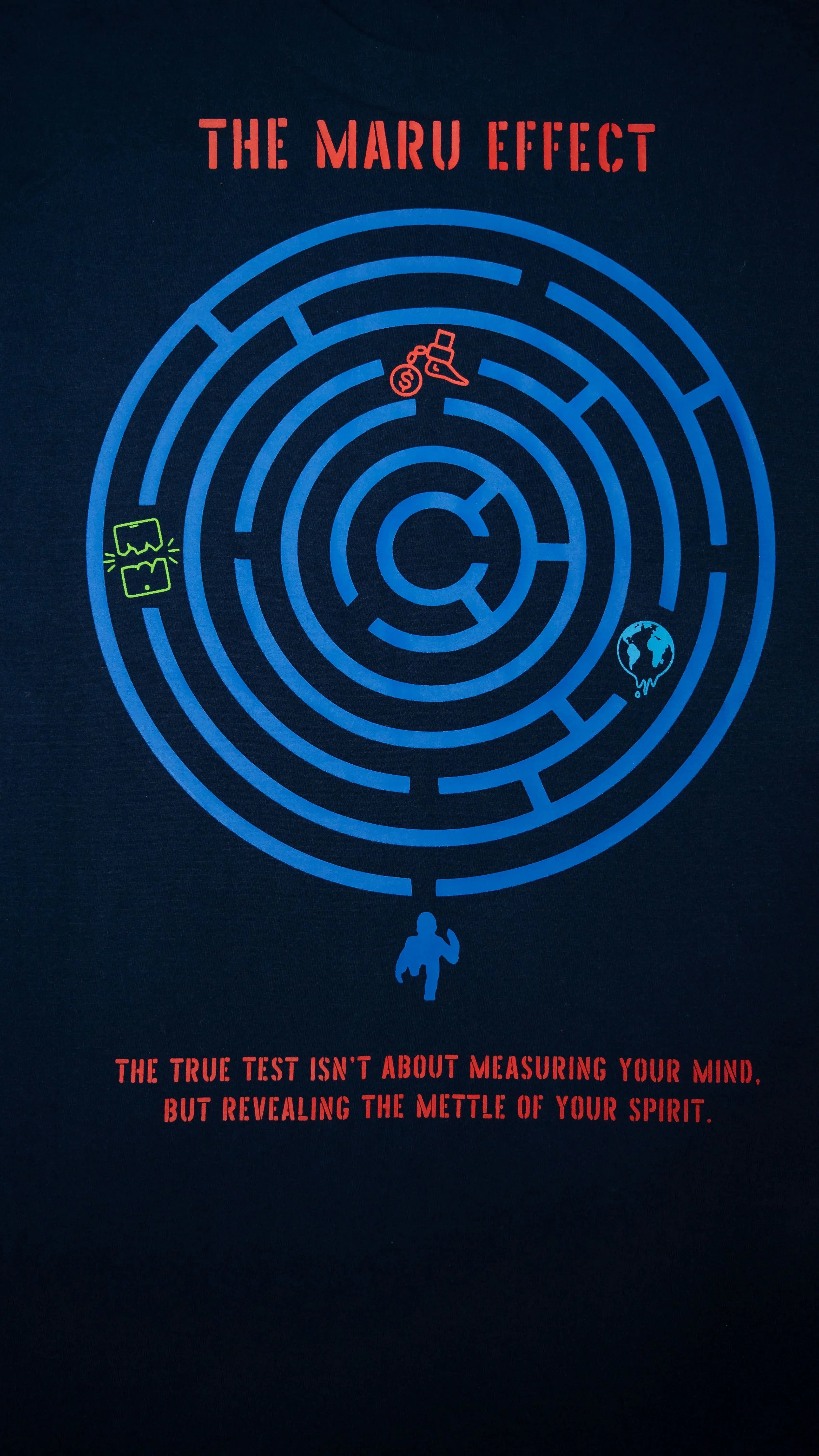 Navy blue oversized t-shirt featuring a maze design and inspirational text for casual style