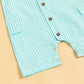 Stylera summer gingham romper outfit in turquoise with button details and pockets for kids
