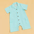 Stylera summer gingham romper outfit in light blue with short sleeves and button details