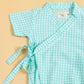 Stylera Summer Kimono Romper for Infants in Light Blue Gingham Pattern with Ties