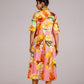 Stylera Summer Pink Cotton Dress with Tropical Floral Print and Short Sleeves