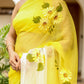 Elegant yellow sunflower saree for women with flower embroidery and a sheer drape