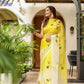 Bright yellow sunflower saree for women with floral designs, perfect for festive occasions