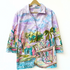 colorful long sleeve art shirt by Stylera featuring pastel watercolor seaside cityscape with palms