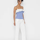 Stylera Swan lake inspired fashion top in blue and white worn with white pants