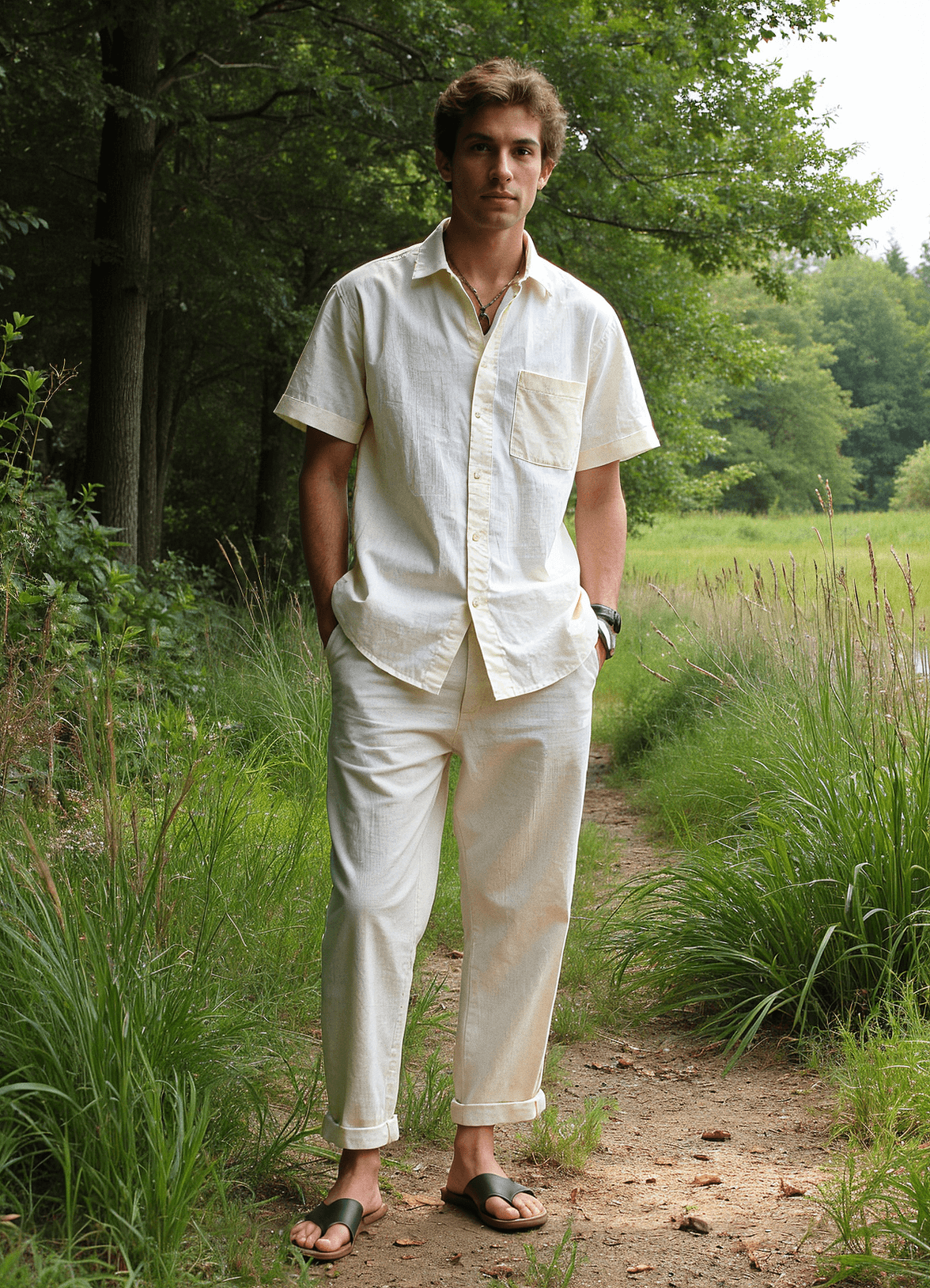 Men’s White Linen Co-ords set Breathable & Stylish Two-Piece Outfit - Adam Spirit
