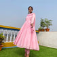 Elegant taffy pink anarkali suit set with flared silhouette and matching dupatta for festive occasions