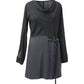 Stylera Tate cowl neck dress in black with long sleeves and waist tie detail 