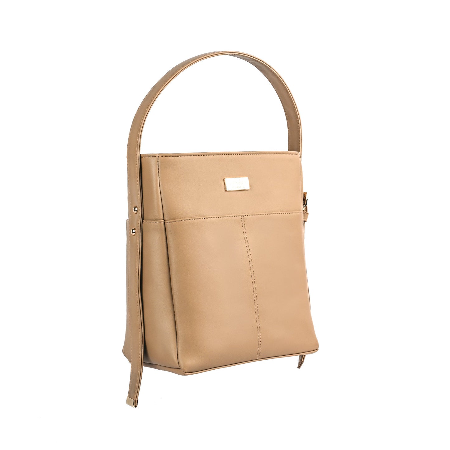 Stylish taupe bucket bag for women with a sleek design and adjustable strap by Stylera 